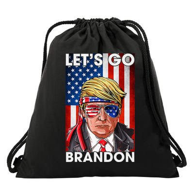 Lets Go Brandon American Flag Trump 4th Of July Patriotic Drawstring Bag