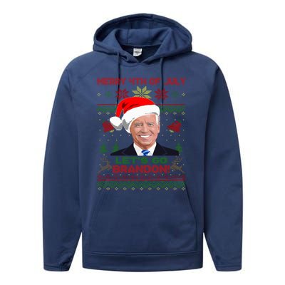 LetS Go Brandon Anti Biden Trump Santa Biden Ugly Christmas Gift Performance Fleece Hoodie