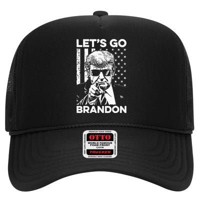 Let’s Go Brandon Conservative USA Flag Funny Donal Trump High Crown Mesh Back Trucker Hat