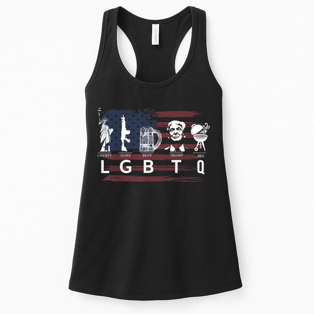 Liberty Guns Beer Trump BBQ Funny Costume LGBT Womens Tank Top