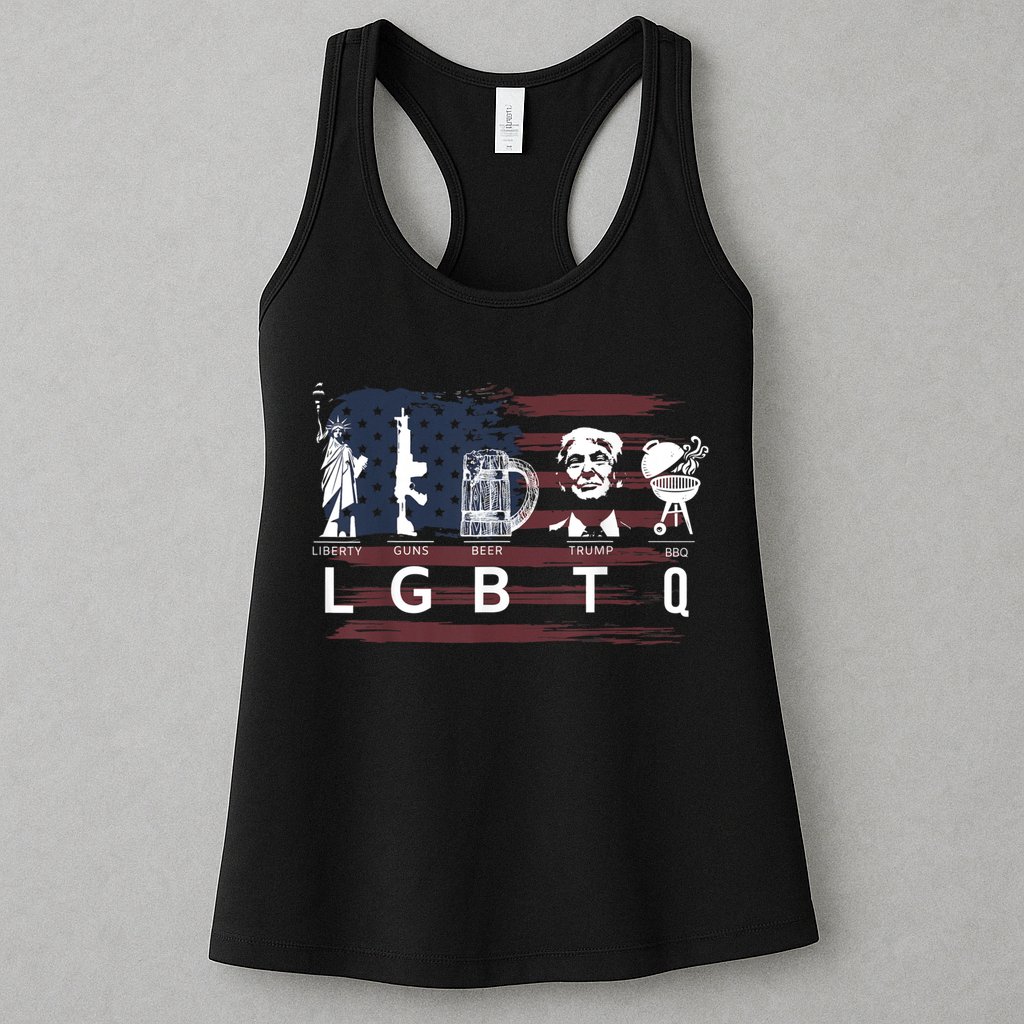Liberty Guns Beer Trump BBQ Funny Costume LGBT Womens Tank Top