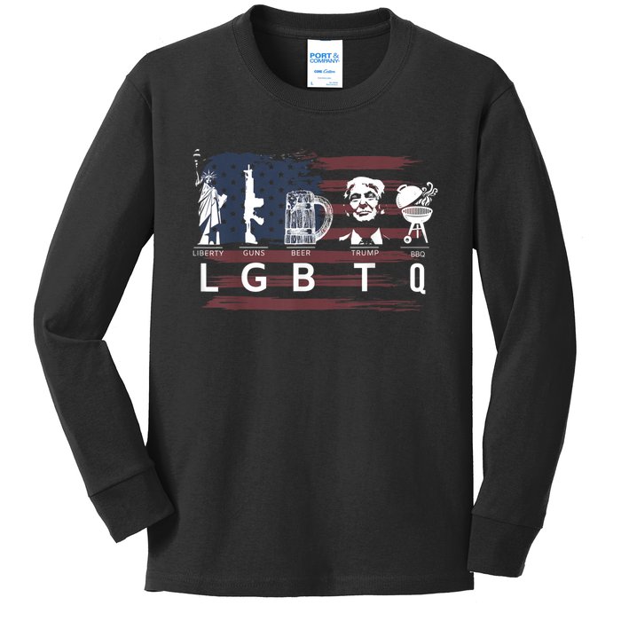 Liberty Guns Beer Trump BBQ Funny Costume LGBT Kids Long Sleeve Shirt