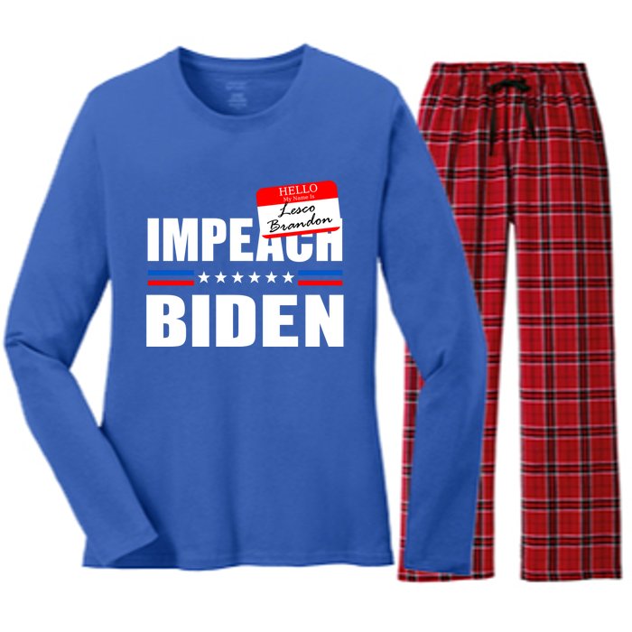 LetS Go Brandon Anti Joe Biden Chant Usa Impeach Joe Biden Great Gift Women's Long Sleeve Flannel Pajama Set 