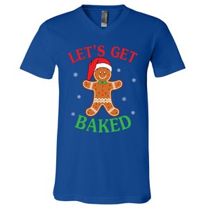 Let's Get Baked Gingerbread Christmas Cookie Baking Team Gift V-Neck T-Shirt