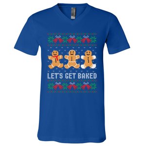 Lets Get Baked Ugly Chrismtas Christmas Bell Gift V-Neck T-Shirt