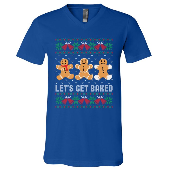 Lets Get Baked Ugly Chrismtas Christmas Bell Gift V-Neck T-Shirt