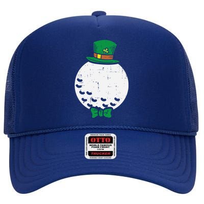 Leprechaun Golf Ball St Patricks Day Golfing Golfer Gift High Crown Mesh Back Trucker Hat