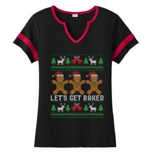 Lets Get Baked Ugly Christmas Santa Hat Gingerbread Gift Ladies Halftime Notch Neck Tee