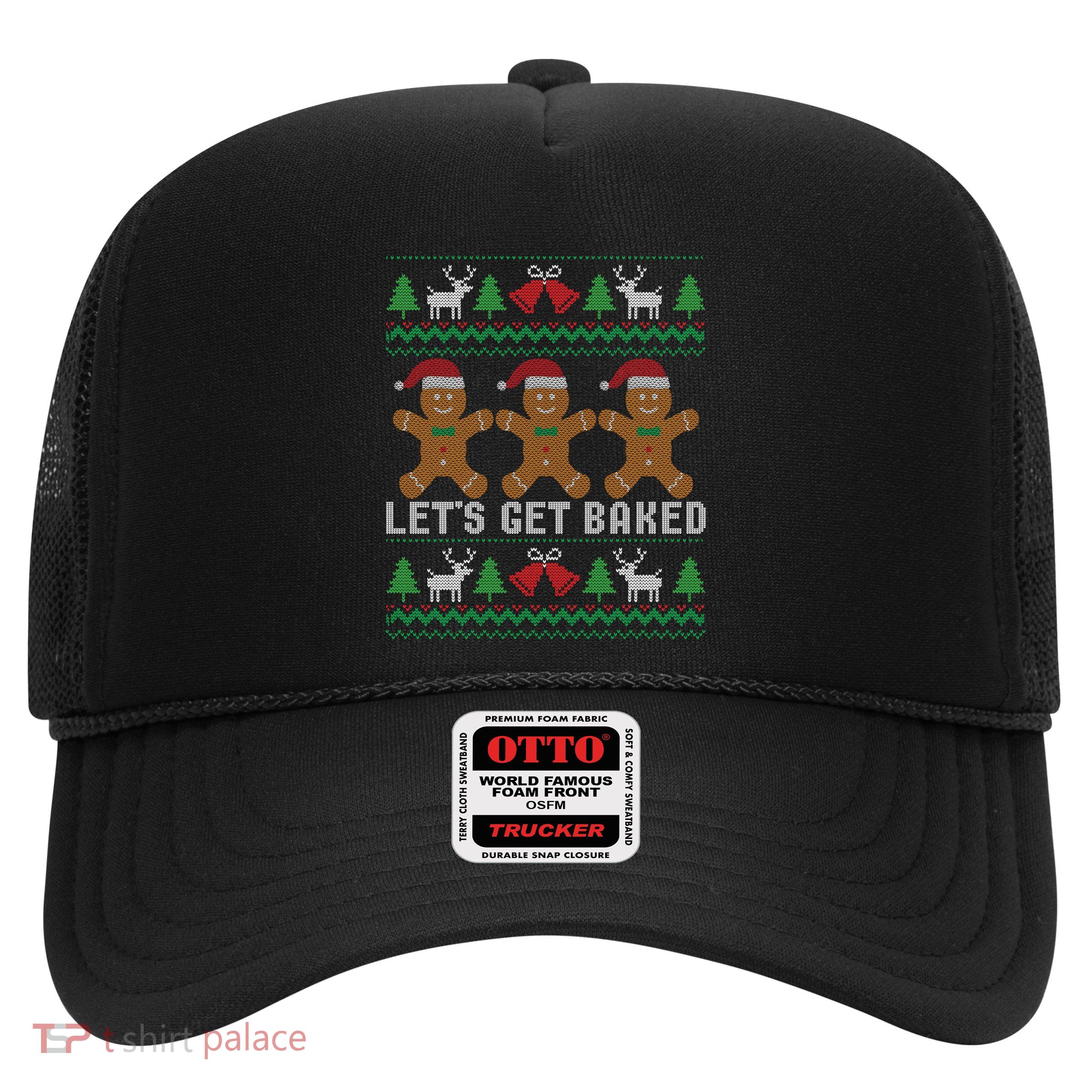 Lets Get Baked Ugly Christmas Santa Hat Gingerbread Gift Trucker Hat