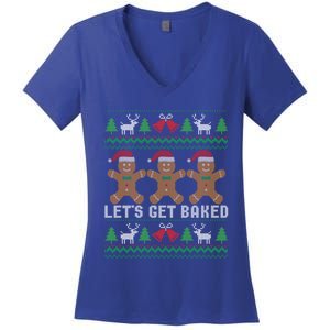 Lets Get Baked Ugly Christmas Santa Hat Gingerbread Gift Women's V-Neck T-Shirt