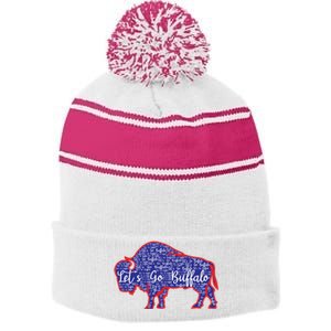 Lets Go Buffalo New York Buffalo Sports Fan Buffalo Stripe Pom Pom Beanie