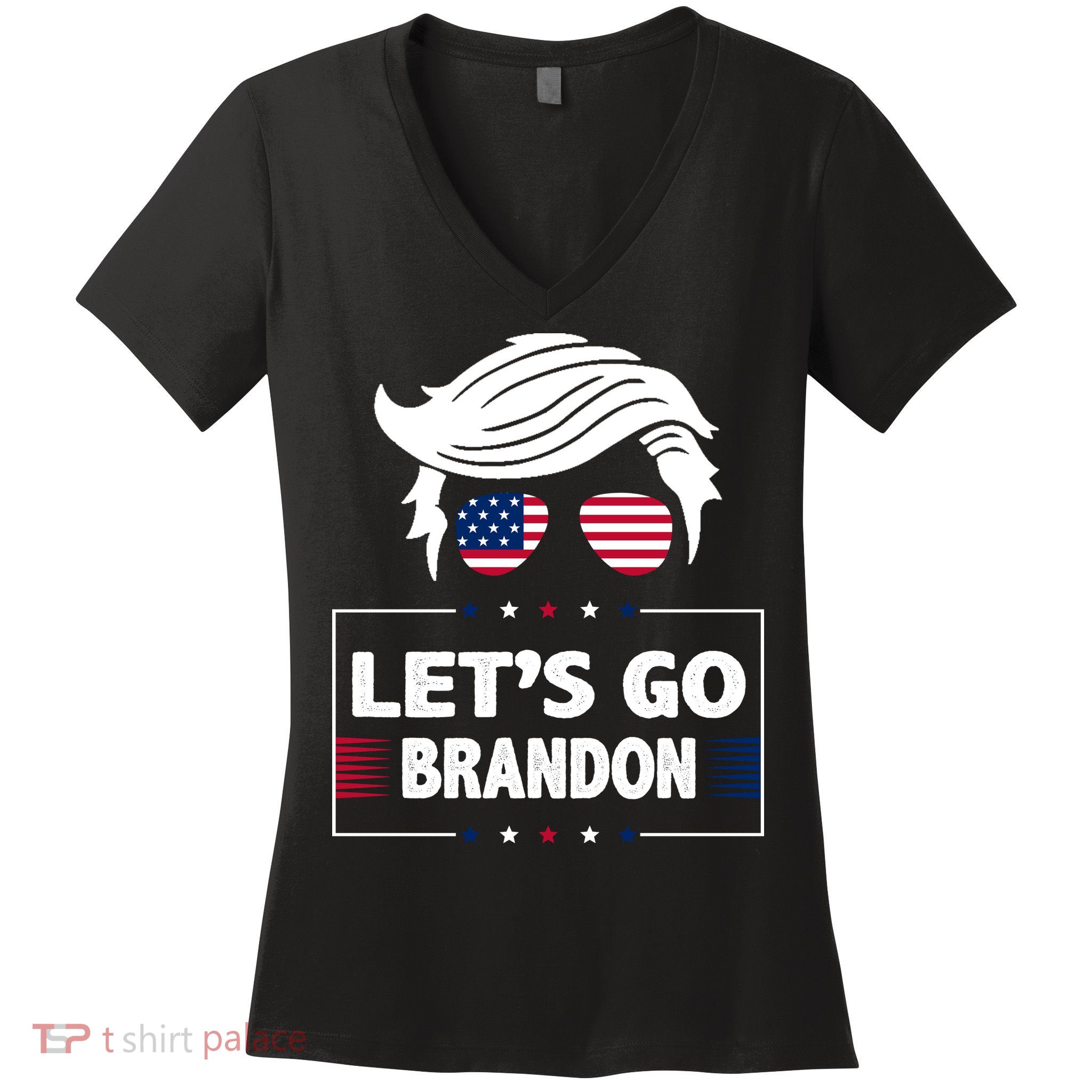 Let's Go Brandon USA Hipster Republican FJB Anti Biden Chant Women's V-Neck T-Shirt