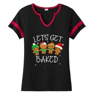 Lets Get Baked Cute Christmas Cookie Weed Funny Xmas Ladies Halftime Notch Neck Tee