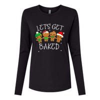 Lets Get Baked Cute Christmas Cookie Weed Funny Xmas Womens Cotton Relaxed Long Sleeve T-Shirt