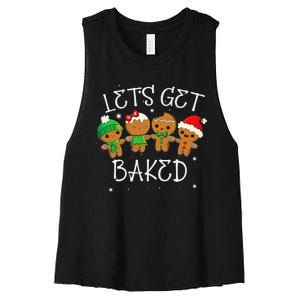 Lets Get Baked Cute Christmas Cookie Weed Funny Xmas Women's Racerback Cropped Tank