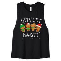 Lets Get Baked Cute Christmas Cookie Weed Funny Xmas Women's Racerback Cropped Tank