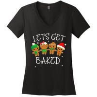 Lets Get Baked Cute Christmas Cookie Weed Funny Xmas Women's V-Neck T-Shirt