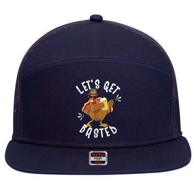 Let's Get Basted Funny Beer Thanksgiving Turkey Tee 7 Panel Mesh Trucker Snapback Hat