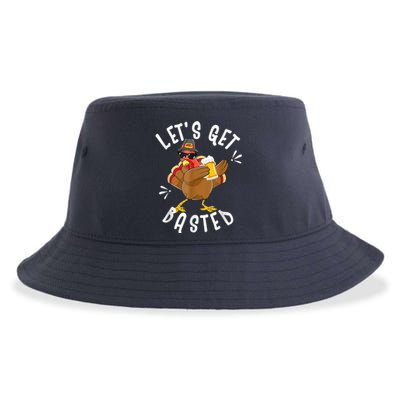 Let's Get Basted Funny Beer Thanksgiving Turkey Tee Sustainable Bucket Hat