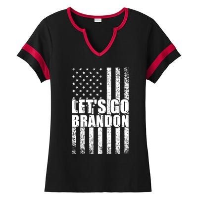 LetS Go Brandon Conservative Anti Liberal Us Flag Gift Ladies Halftime Notch Neck Tee