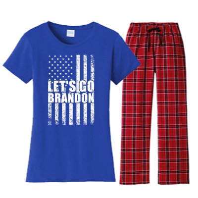 LetS Go Brandon Conservative Anti Liberal Us Flag Gift Women's Flannel Pajama Set