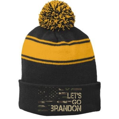 Let's Go Brandon Military Camo FJB Biden Chant Flag Stripe Pom Pom Beanie