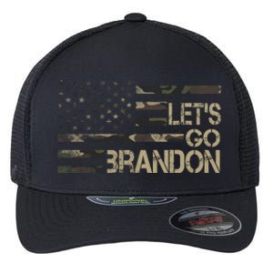 Let's Go Brandon Military Camo FJB Biden Chant Flag Flexfit Unipanel Trucker Cap