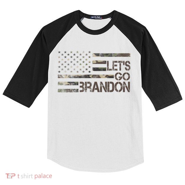Let's Go Brandon Military Camo FJB Biden Chant Flag Kids Colorblock Raglan Jersey