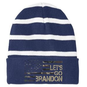 Let's Go Brandon Military Camo FJB Biden Chant Flag Striped Beanie with Solid Band