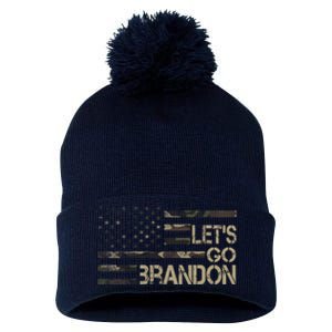 Let's Go Brandon Military Camo FJB Biden Chant Flag Pom Pom 12in Knit Beanie