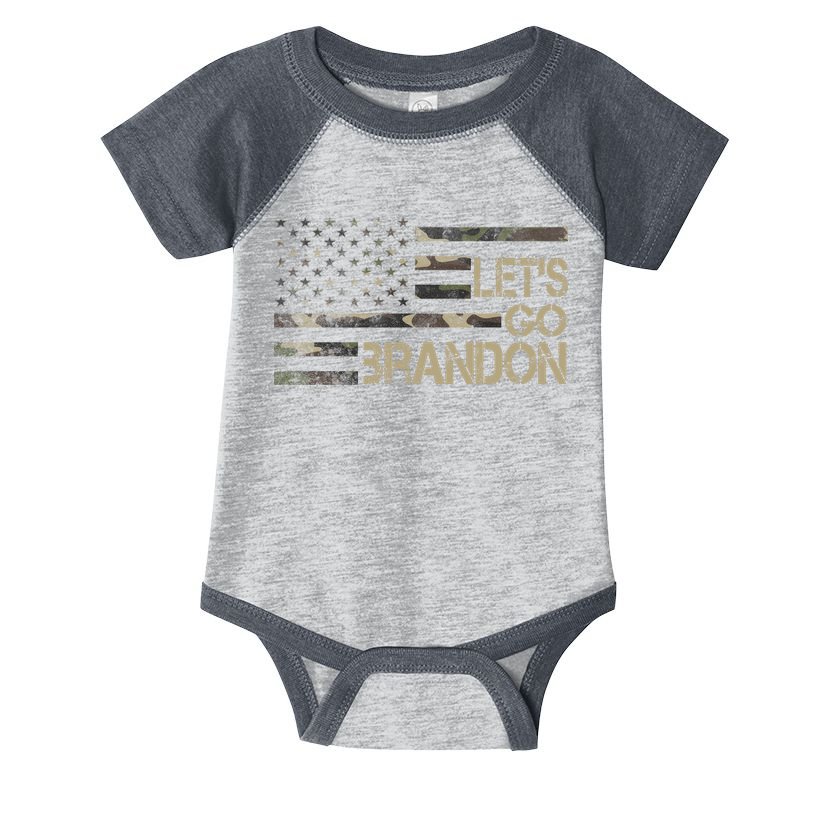 Let's Go Brandon Military Camo FJB Biden Chant Flag Infant Baby Jersey Bodysuit