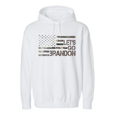 Let's Go Brandon Military Camo FJB Biden Chant Flag Garment-Dyed Fleece Hoodie