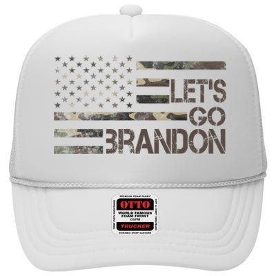 Let's Go Brandon Military Camo FJB Biden Chant Flag High Crown Mesh Back Trucker Hat