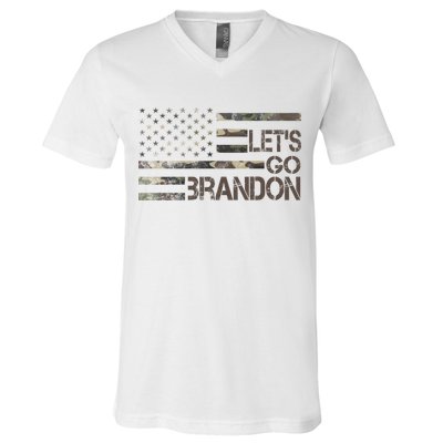 Let's Go Brandon Military Camo FJB Biden Chant Flag V-Neck T-Shirt