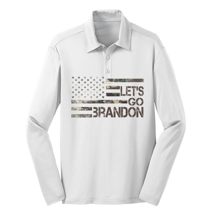 Let's Go Brandon Military Camo FJB Biden Chant Flag Silk Touch Performance Long Sleeve Polo