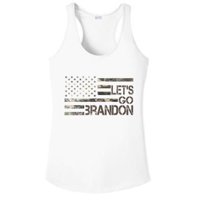 Let's Go Brandon Military Camo FJB Biden Chant Flag Ladies PosiCharge Competitor Racerback Tank