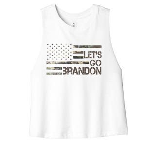 Let's Go Brandon Military Camo FJB Biden Chant Flag Women's Racerback Cropped Tank