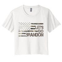Let's Go Brandon Military Camo FJB Biden Chant Flag Women's Crop Top Tee