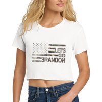 Let's Go Brandon Military Camo FJB Biden Chant Flag Women's Crop Top Tee