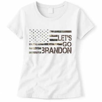 Let's Go Brandon Military Camo FJB Biden Chant Flag Womens T-Shirt