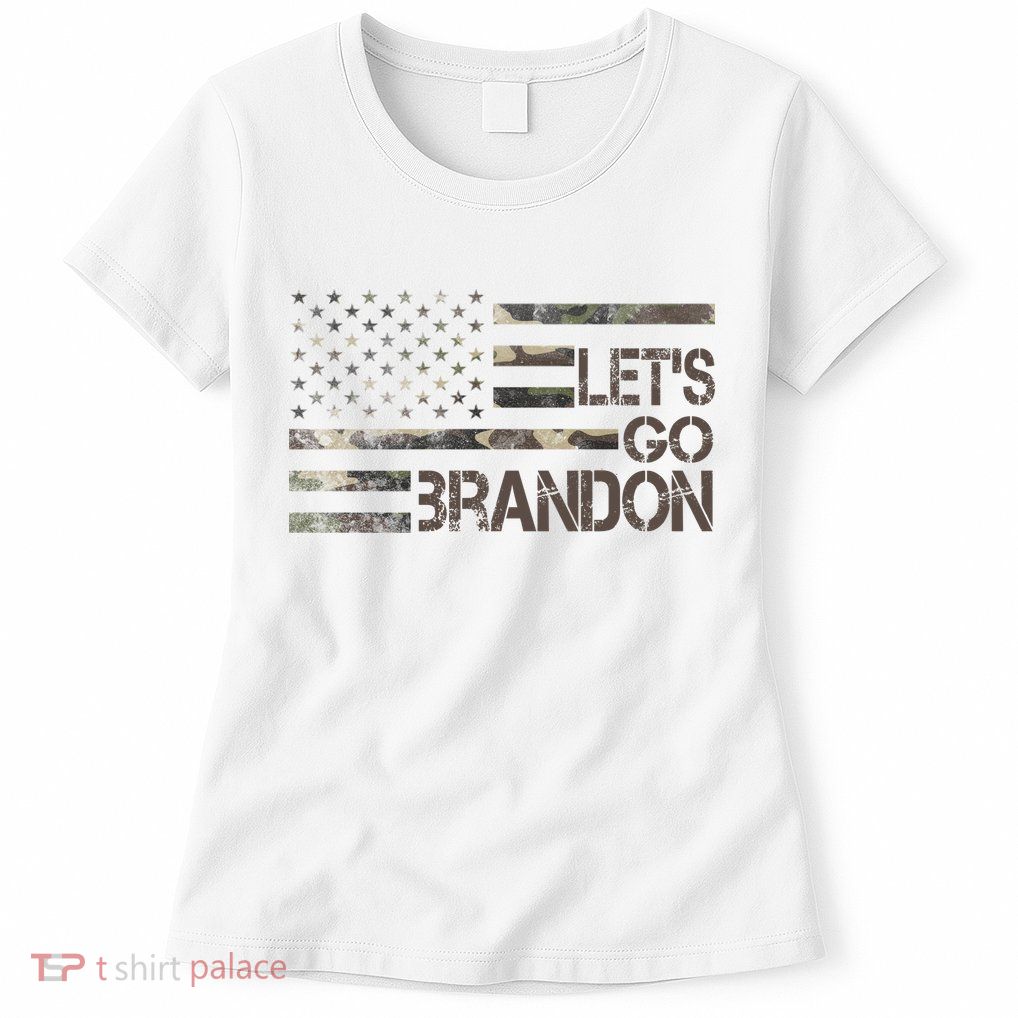 Let's Go Brandon Military Camo FJB Biden Chant Flag Womens T-Shirt