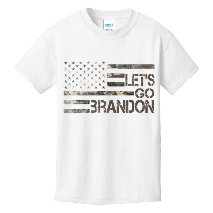 Let's Go Brandon Military Camo FJB Biden Chant Flag Kids T-Shirt