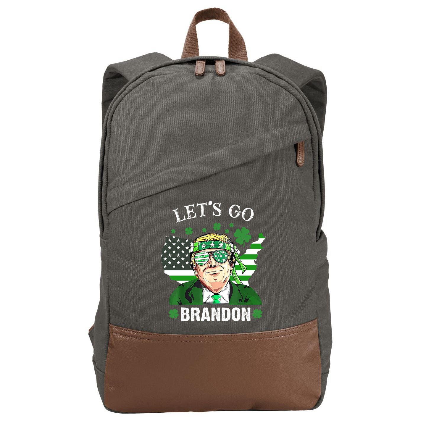 Let's Go Brandon St Patrick's Day Trump Funny Political Cotton Canvas Backpack