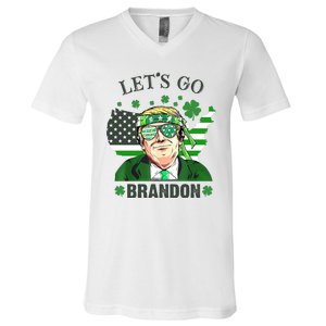 Let's Go Brandon St Patrick's Day Trump Funny Political V-Neck T-Shirt