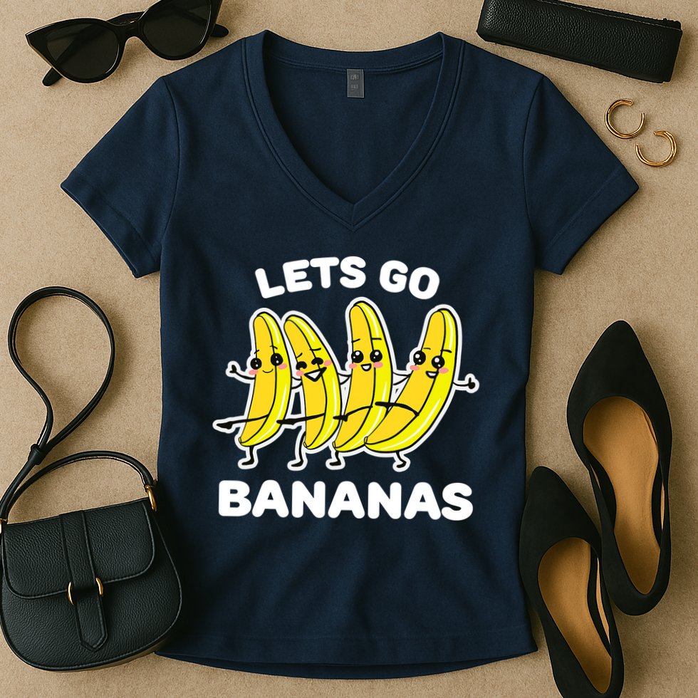 Let's Go Banana Squad Funny Dancing Banana Matching Team Women's V-Neck T-Shirt