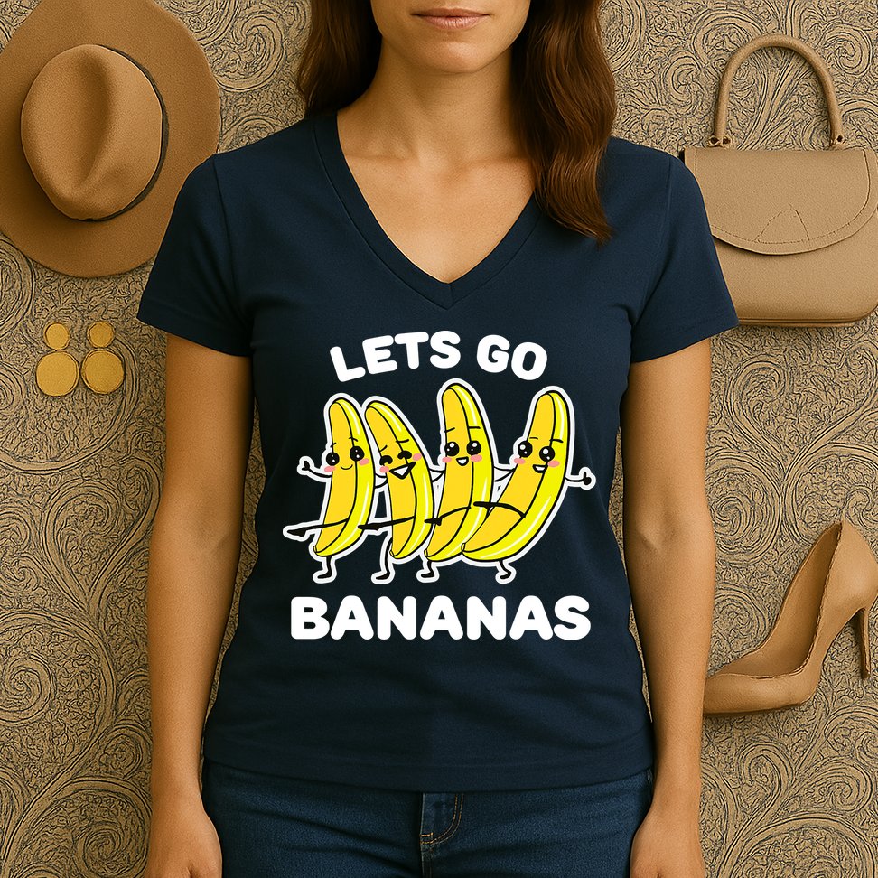 Let's Go Banana Squad Funny Dancing Banana Matching Team Women's V-Neck T-Shirt