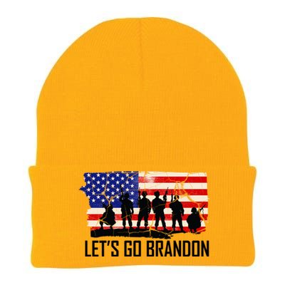 Let's Go Brandon Military Troops American Flag Knit Cap Winter Beanie