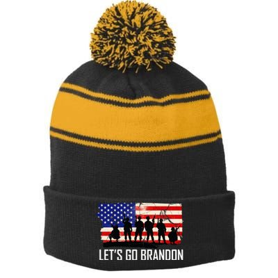 Let's Go Brandon Military Troops American Flag Stripe Pom Pom Beanie