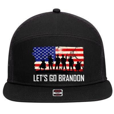 Let's Go Brandon Military Troops American Flag 7 Panel Mesh Trucker Snapback Hat