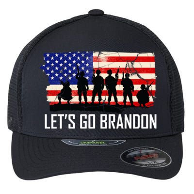 Let's Go Brandon Military Troops American Flag Flexfit Unipanel Trucker Cap